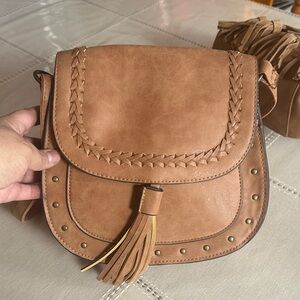 Elegant Tan Crossbody Bag with Tassel